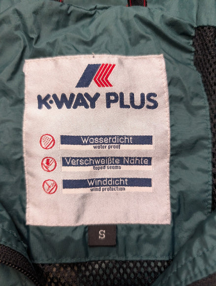 K-WAY Plus Veste Imperméable S Vert Foncé Coupe-Vent Capuche dans Col | 319BSR