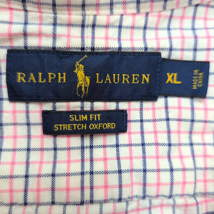 Chemise Ralph Lauren Slim Fit XL Oxford Stretch Carreaux Rose Bleu