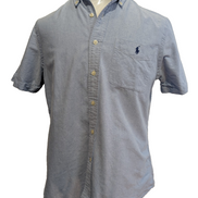 Chemise Ralph Lauren bleue manches courtes logo bleu avec poche taille M oxford 