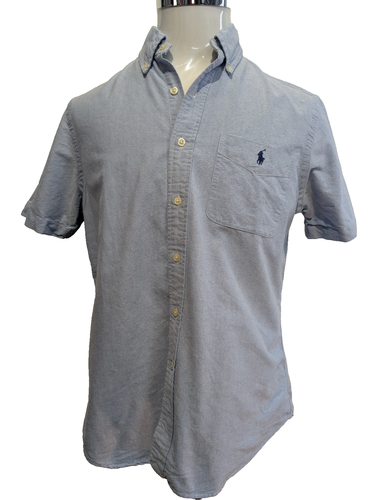 Chemise Ralph Lauren bleue manches courtes logo bleu avec poche taille M oxford 