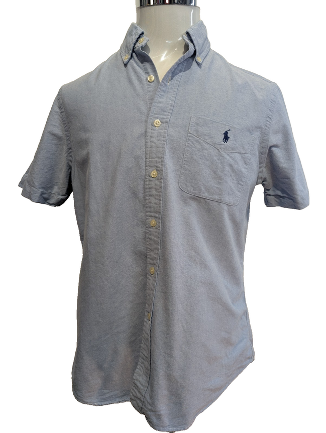 Chemise Ralph Lauren bleue manches courtes logo bleu avec poche taille M oxford 