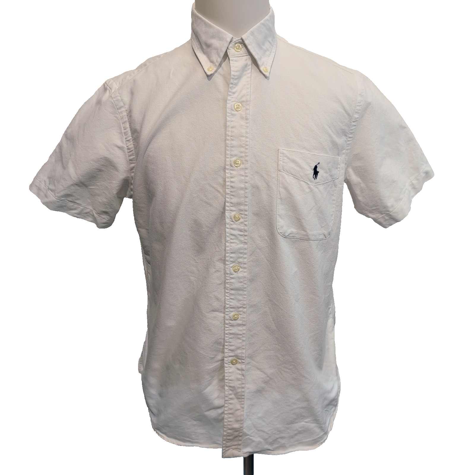 Chemise Ralph Lauren M Classic Fit blanc manches courtes logo bleu marine