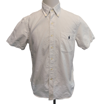 Chemise Ralph Lauren M Classic Fit blanc manches courtes logo bleu marine