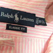 Chemise Ralph Lauren Classic Fit L/XL rose rayures logo bleu coton