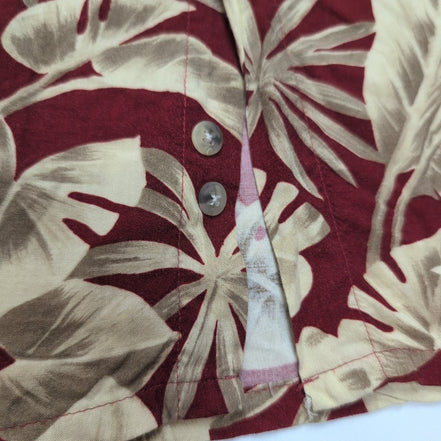 Chemise hawaïenne Pierre Cardin XL bordeaux feuillage 100% rayonne