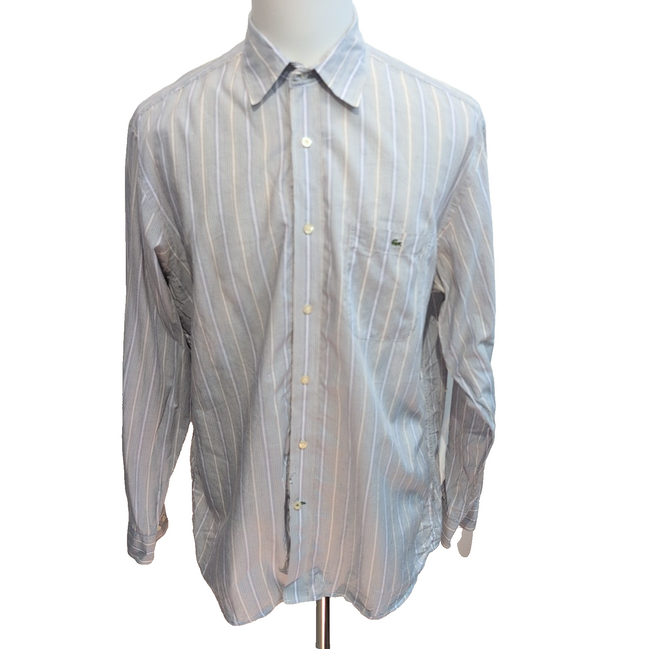 Chemise Lacoste XL Bleu Rayures Made in Hong Kong 100% Coton Été