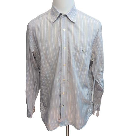 Chemise Lacoste XL Bleu Rayures Made in Hong Kong 100% Coton Été