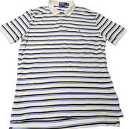 Polo manches courtes Polo Ralph Lauren M blanc rayures bleu marine logo bleu