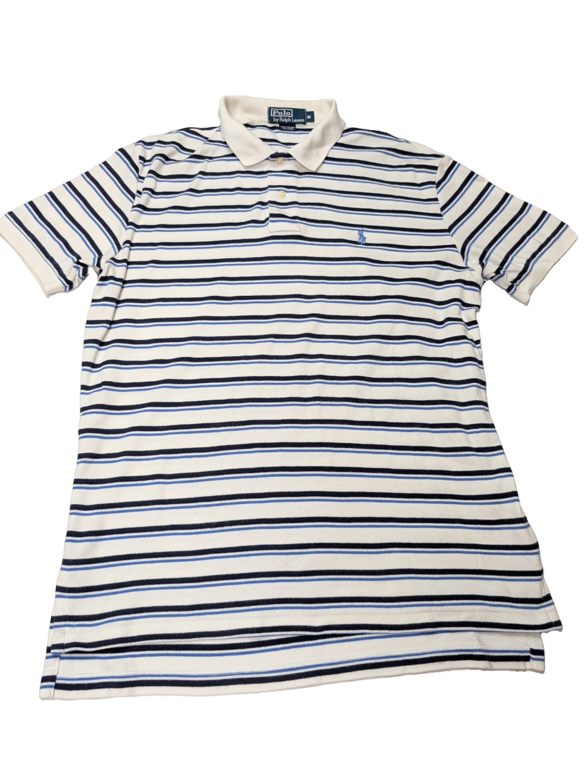 Polo manches courtes Polo Ralph Lauren M blanc rayures bleu marine logo bleu