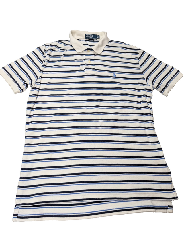Polo manches courtes Polo Ralph Lauren M blanc rayures bleu marine logo bleu