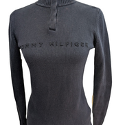 Pull Tommy Hilfiger Femme Rare Col Montant à Pressions - Marine & Blanc M