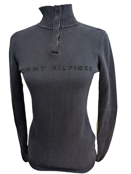 Pull Tommy Hilfiger Femme Rare Col Montant à Pressions - Marine & Blanc M