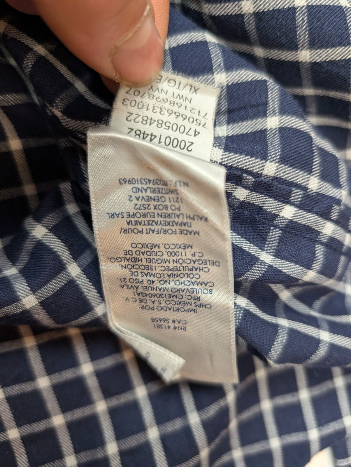 👕 CHEMISE CHAPS EASY CARE TWILL XL (TG) CARREAUX BLEU MARINE 60% COTON