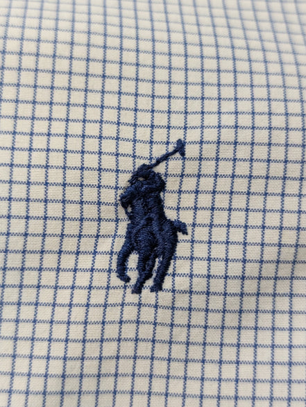 Chemise Polo Ralph Lauren Shirt XL Carreaux Bleu Blanc Col Classique Coton