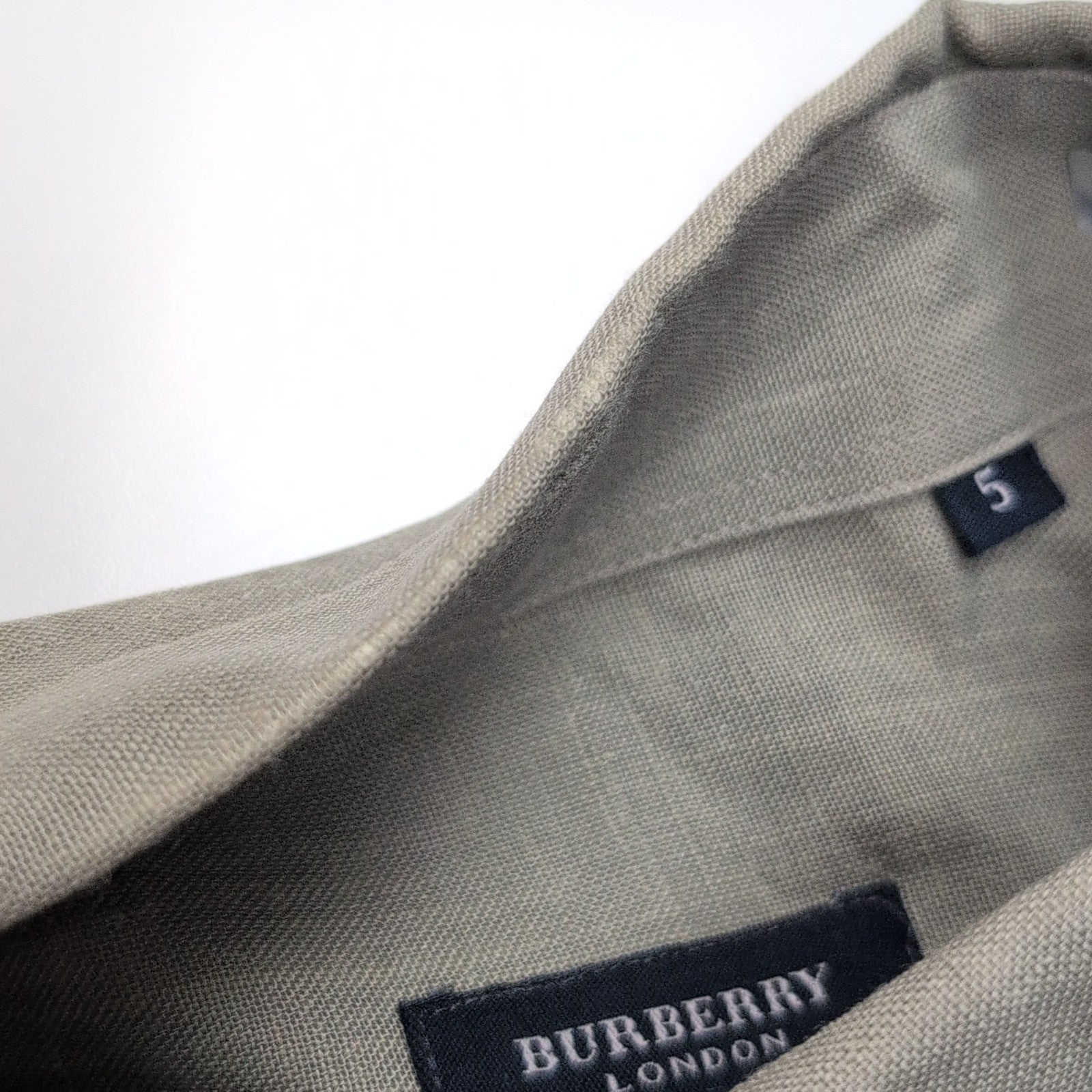 Chemise BURBERRY Lin XL Vert Kaki Logo Brodé Manches Courtes