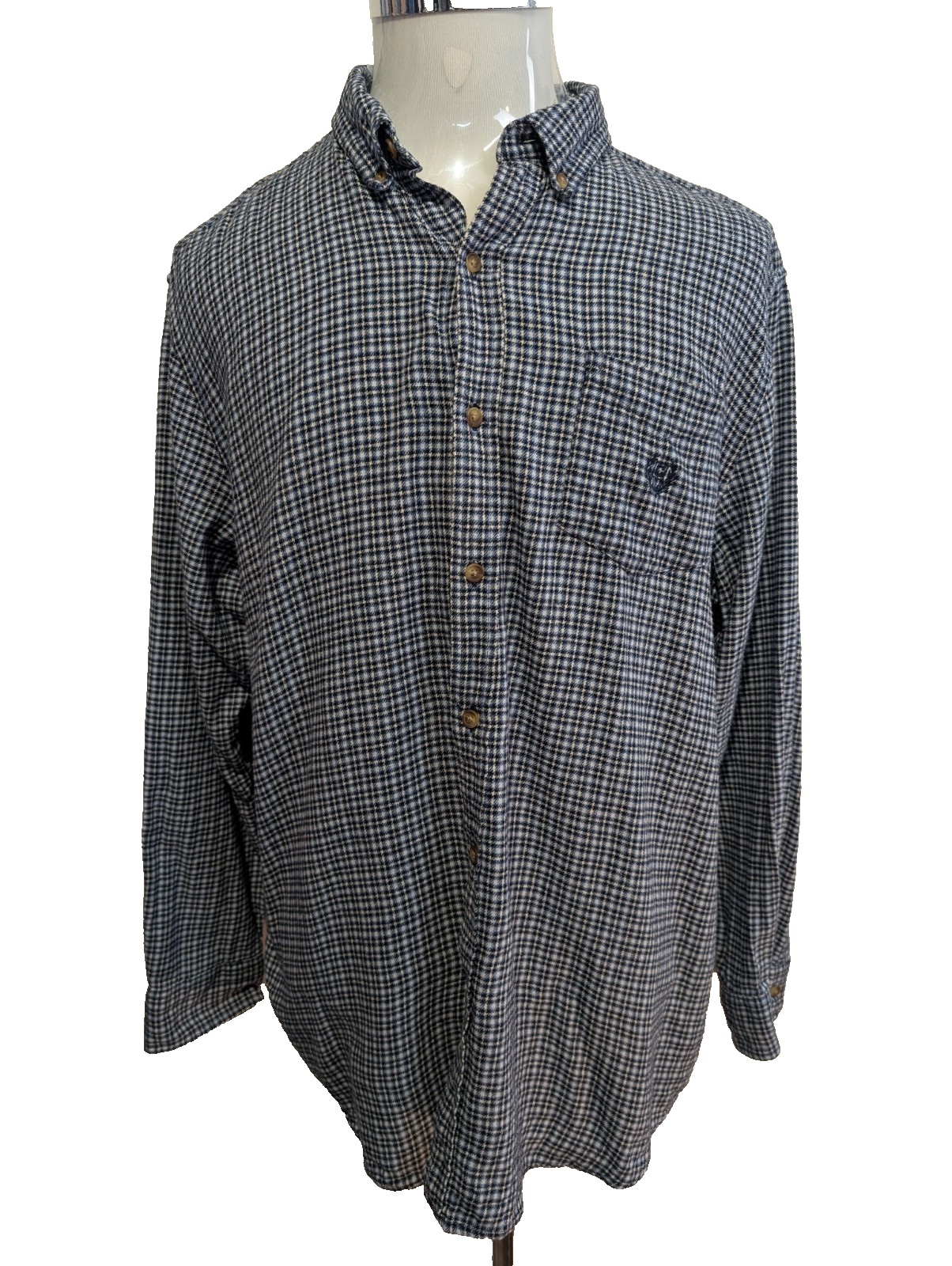 CHAPS Flanelle Bleu Noir Blanc XL Logo Brodé EE VINTAGE 100% Coton | 314S