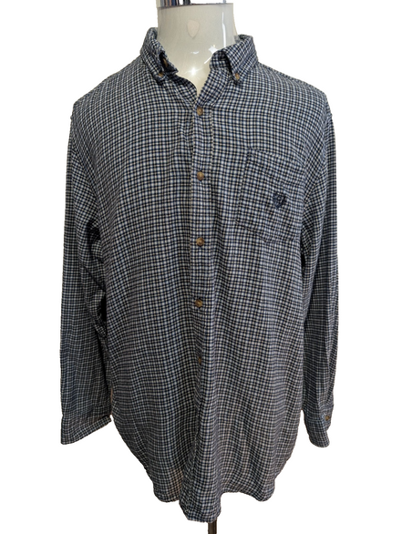 CHAPS Flanelle Bleu Noir Blanc XL Logo Brodé EE VINTAGE 100% Coton | 314S