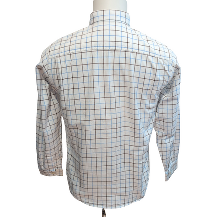 Chemise BURBERRY Blanc Carreaux Bleu Marron Taille 14 XS Homme Coton
