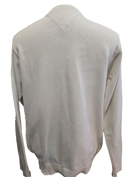 Pull Tommy Hilfiger Homme Col Rond Blanc Cassé Maille Robuste - Taille M