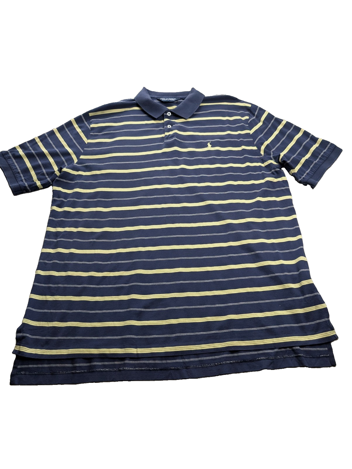 Polo manches courtes Polo Ralph Lauren Golf XL marine rayures jaunes coton Pima