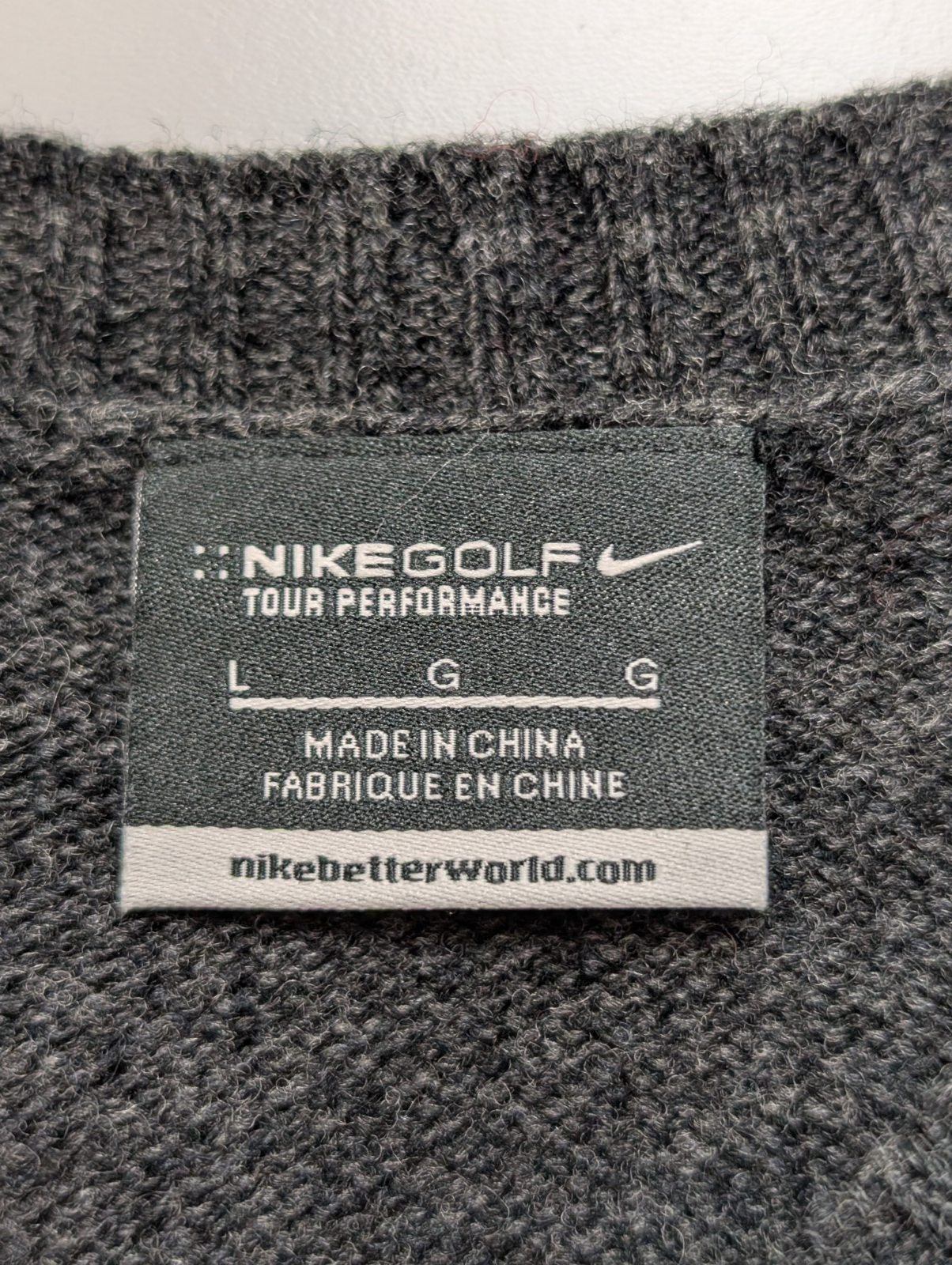 Pull sans Manche Nike Golf Col V Laine Gris Foncé Vintage Taille L