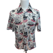 Chemise Hawaïenne Vintage Seiken's Men’s Shop Col pointes Bateaux Lanternes L