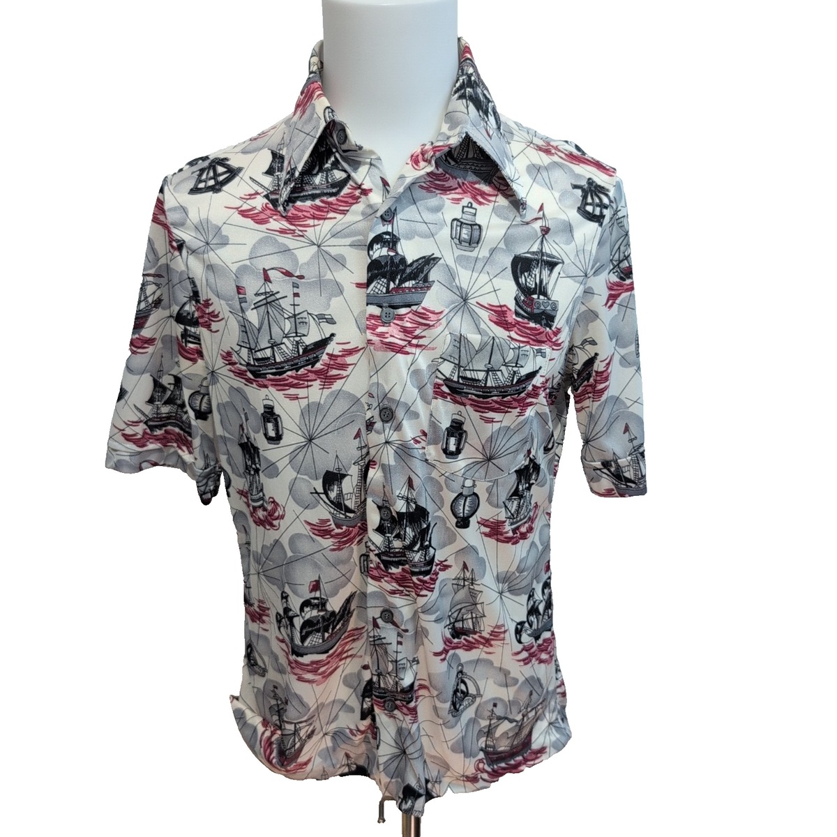 Chemise Hawaïenne Vintage Seiken's Men’s Shop Col pointes Bateaux Lanternes L