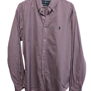 Chemise Ralph Lauren rose et bleue à carreaux logo marine taille L #2551