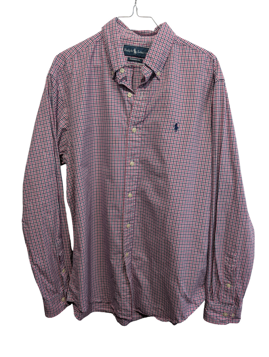 Chemise Ralph Lauren rose et bleue à carreaux logo marine taille L #2551