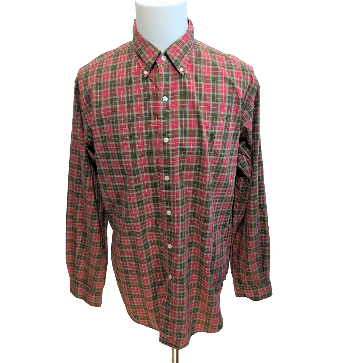 Chemise Ralph Lauren Classic Fit XL Carreaux Rouge Kaki Logo Vert manches longue