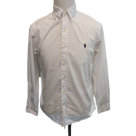 Chemise Ralph Lauren M Slim Fit blanc uni stretch logo bleu marine