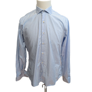 Chemise Tie House Slim Fit M Bleu Ciel Carreaux Coton Égypte manches longues