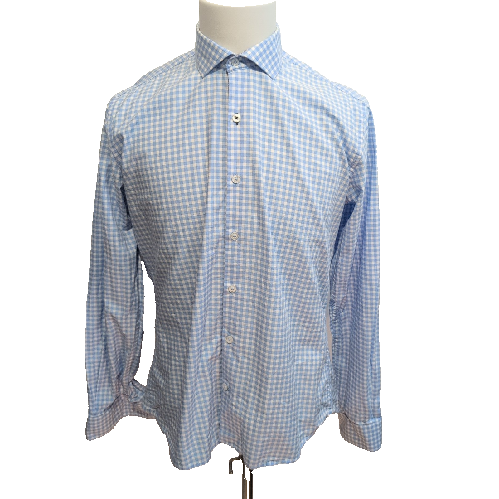 Chemise Tie House Slim Fit M Bleu Ciel Carreaux Coton Égypte manches longues
