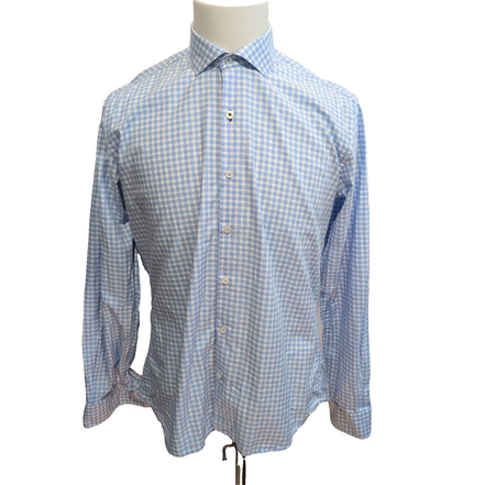 Chemise Tie House Slim Fit M Bleu Ciel Carreaux Coton Égypte manches longues