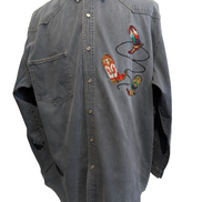Chemise Western Novin Authentic Jean Gris Broderie Bottes Cowboy