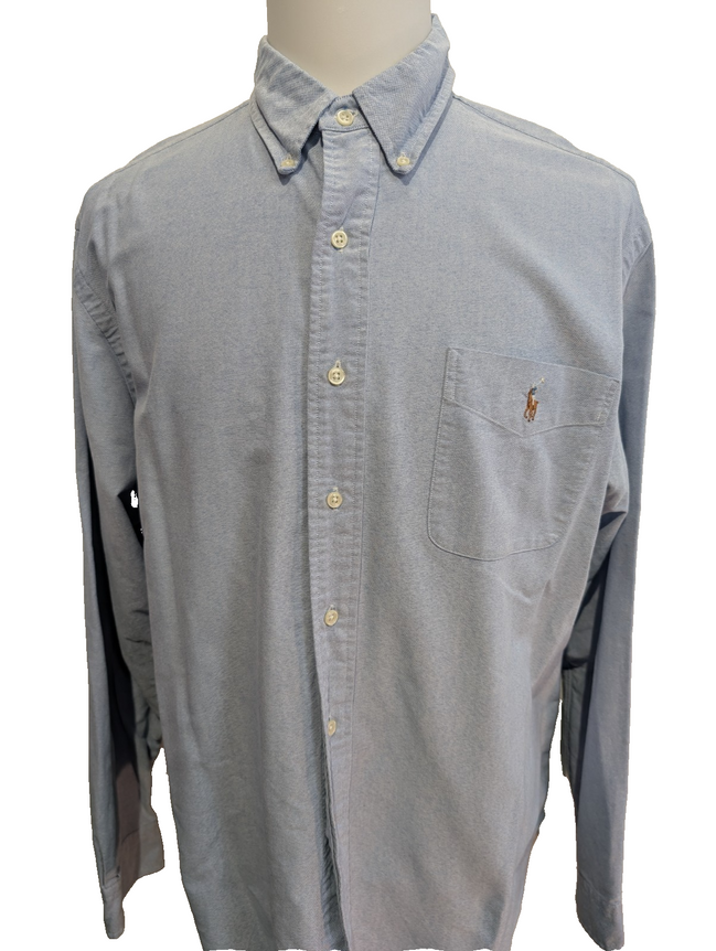 CHEMISE Ralph Lauren homme XL Classic Fit Bleu Ciel Uni poche TBE 👕