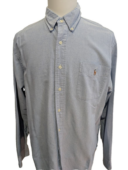 CHEMISE Ralph Lauren homme XL Classic Fit Bleu Ciel Uni poche TBE 👕