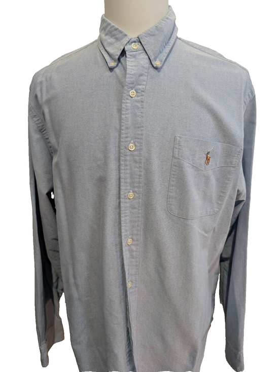 CHEMISE Ralph Lauren homme XL Classic Fit Bleu Ciel Uni poche TBE 👕