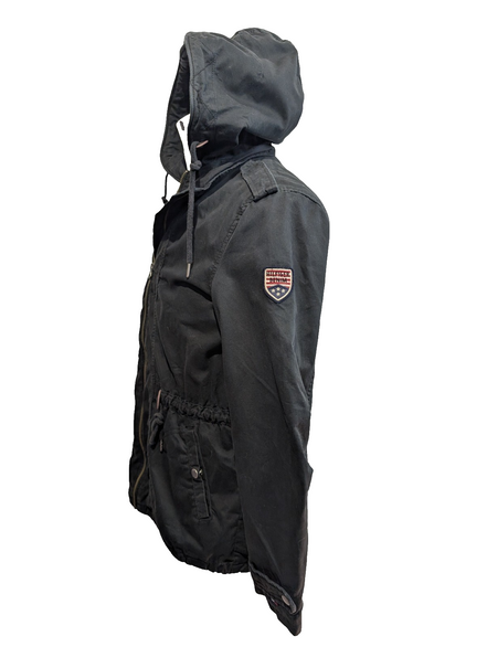 Tommy Hilfiger Denim Parka Veste Femme Noire Capuche Coton Ajustée M | 321BSR