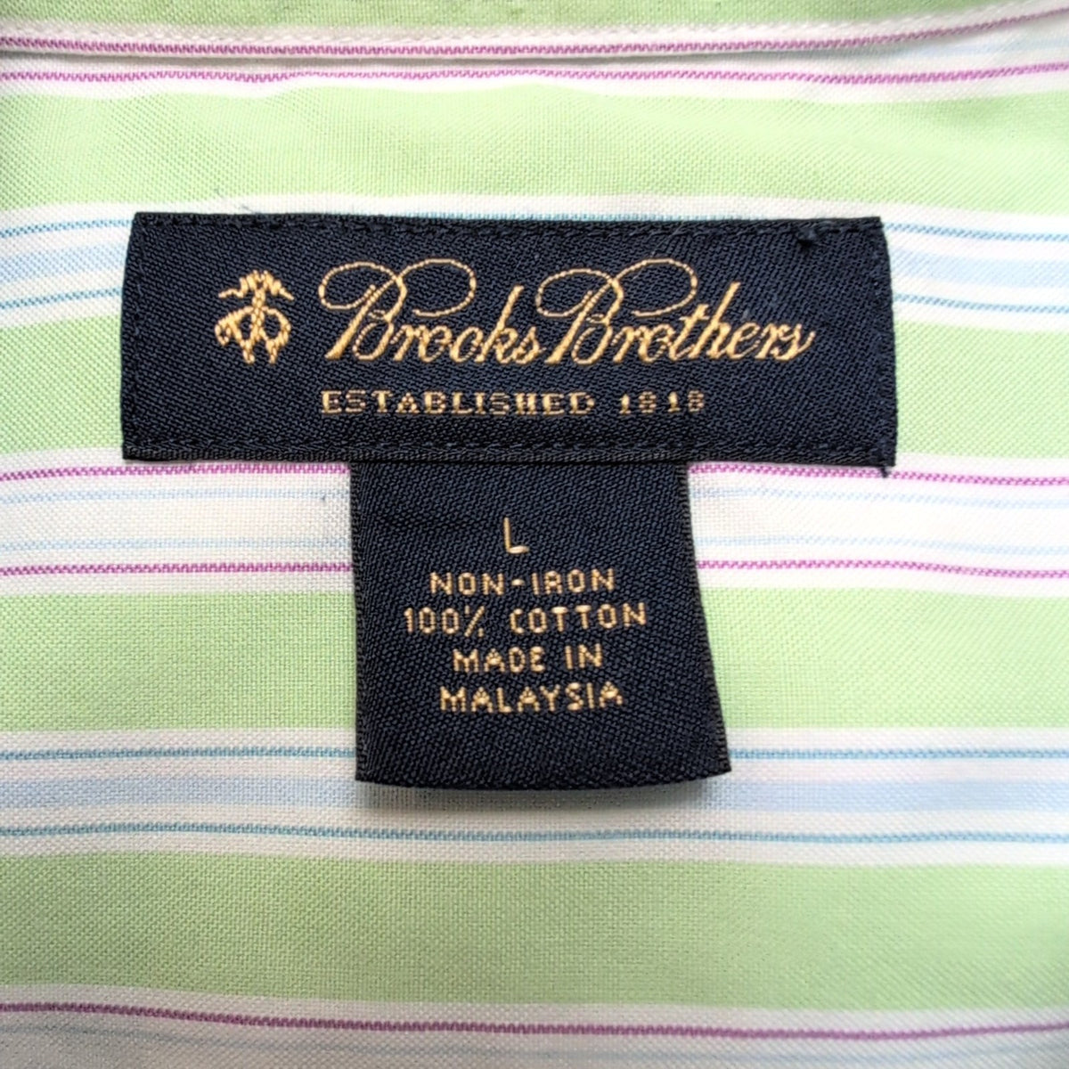 Chemise Brooks Brothers Vintage L Non Iron Neuve Vert Rayures manches longues