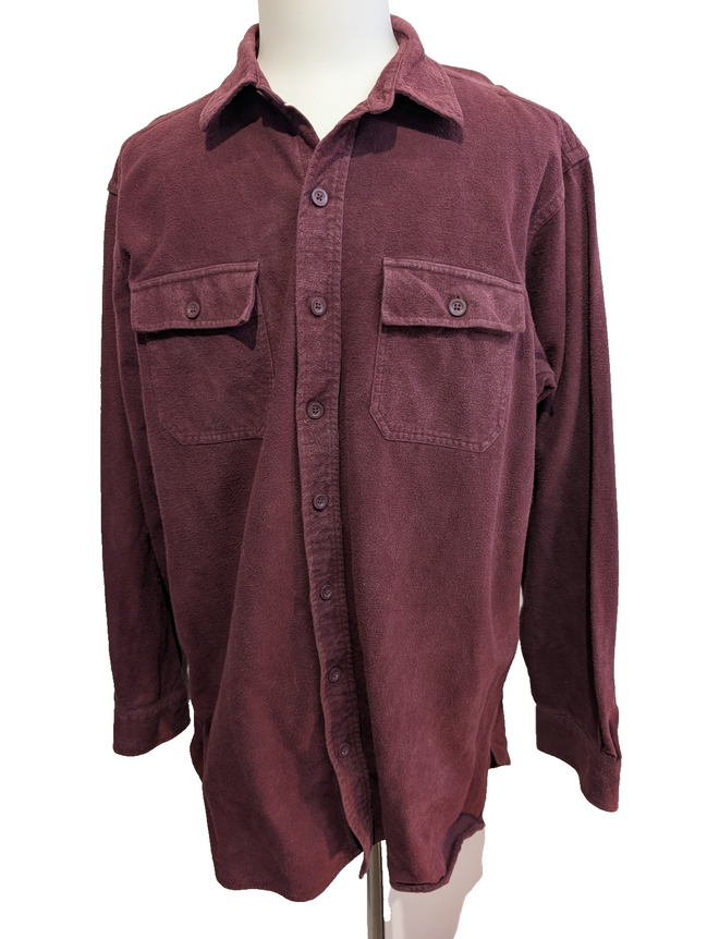 Chemise L.L.Bean T.XL TALL Chamoisette Épaisse Bordeaux Vtg 100% Coton