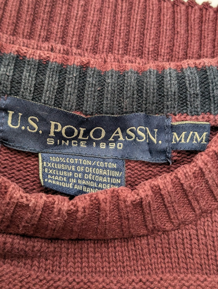 Pull U.S. Polo Assn. vintage Homme bordeaux col rond taille M