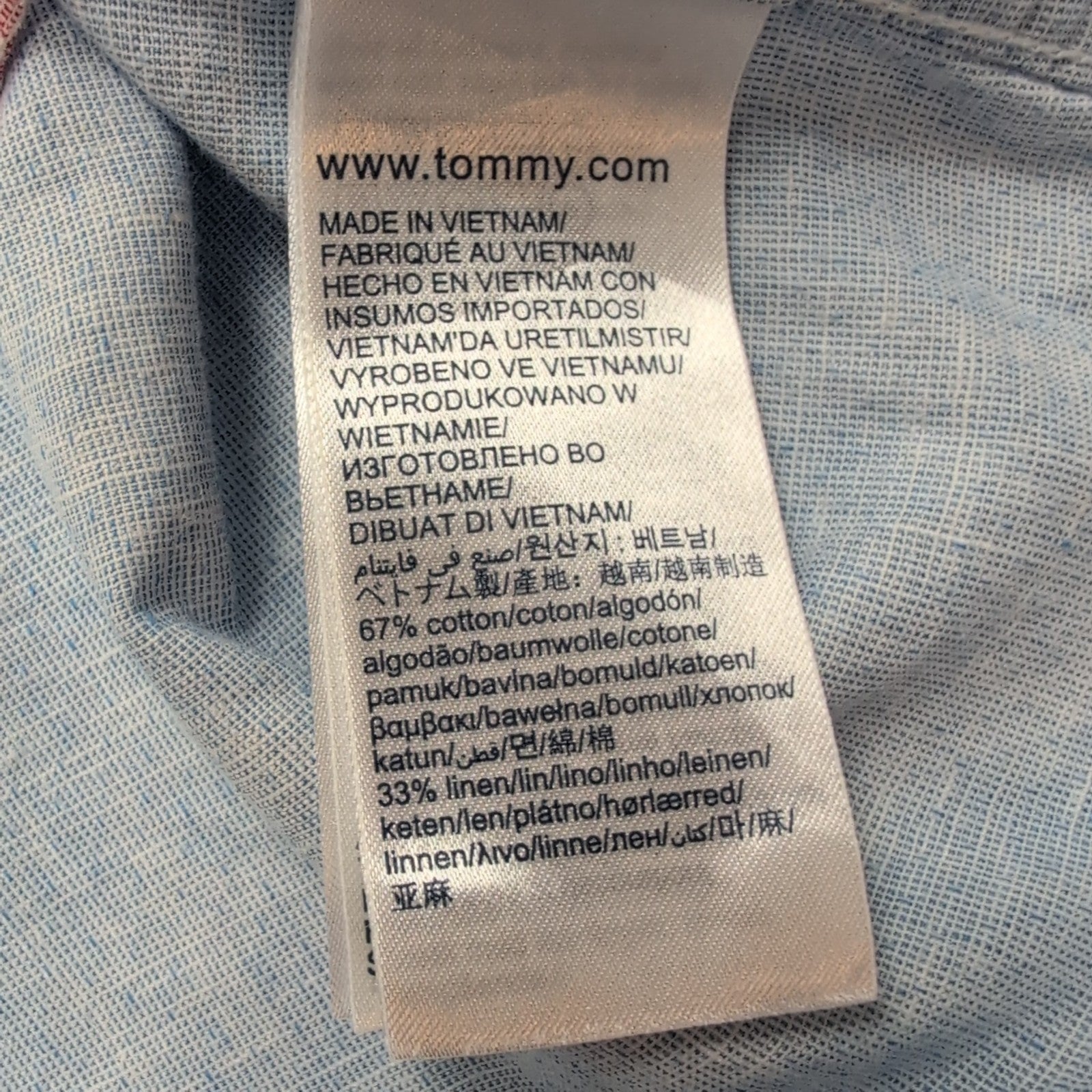 Chemise Tommy Hilfiger Homme Taille S Bleu Clair Lin Coton Logo Brodé