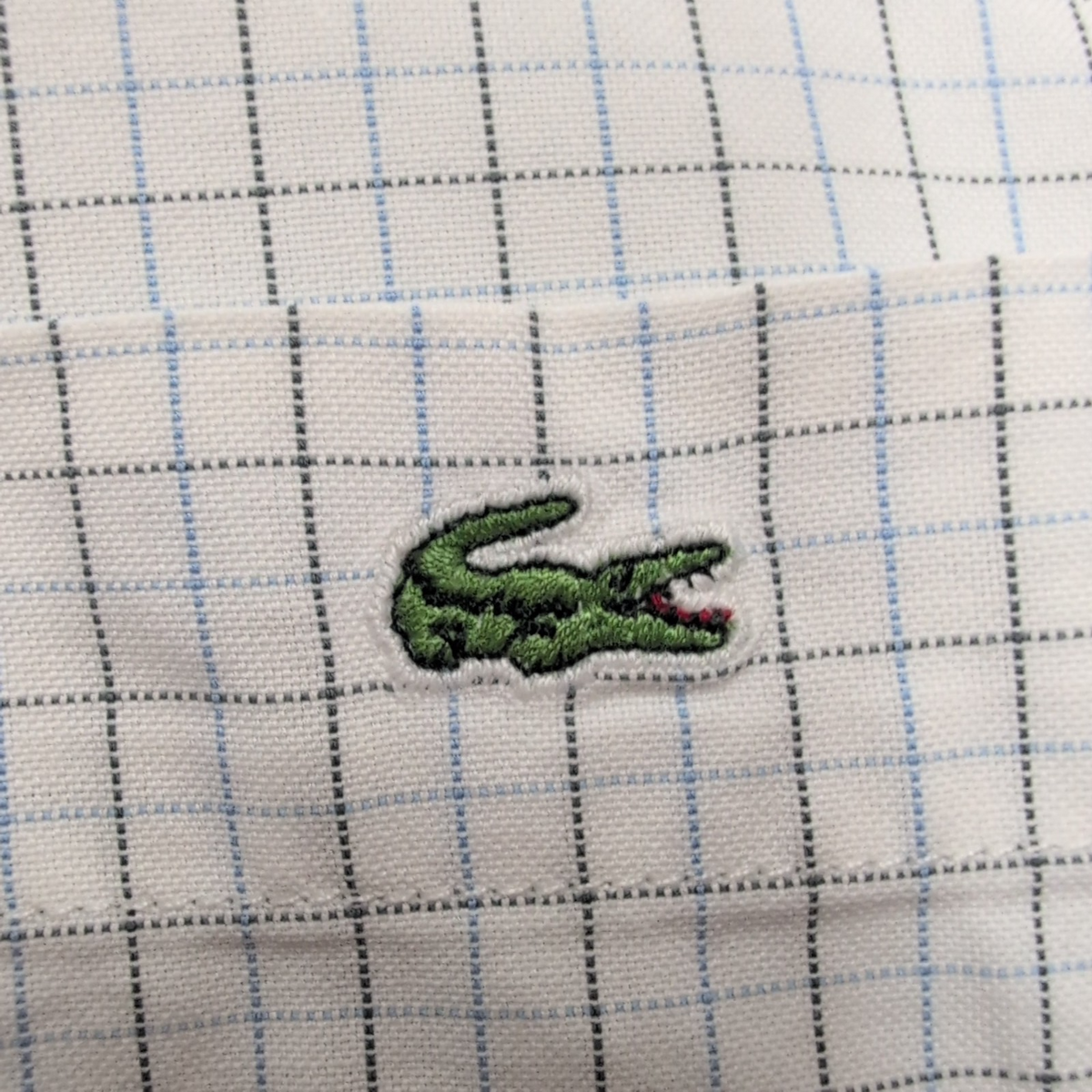 Chemise Lacoste M 40 Blanche Carreaux Bleus Vintage Logo Brodé Coton