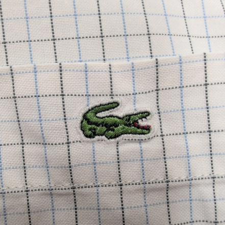 Chemise Lacoste M 40 Blanche Carreaux Bleus Vintage Logo Brodé Coton
