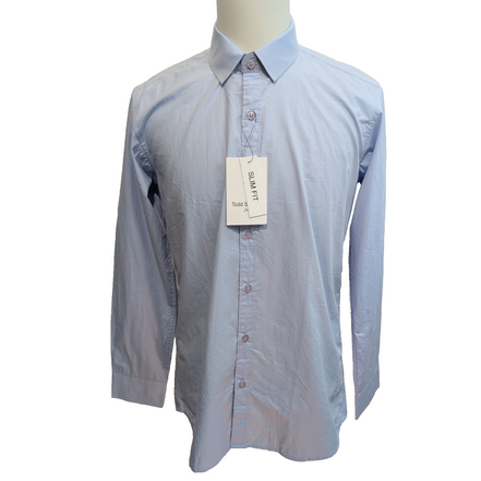 Chemise Todd Shelton L Neuve Étiquette Slim Fit 100% Coton Bleu Unie