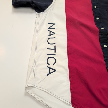 Chemise Nautica L Made in Hong Kong Bleu Rouge Manches courte Logo 83 100% Coton