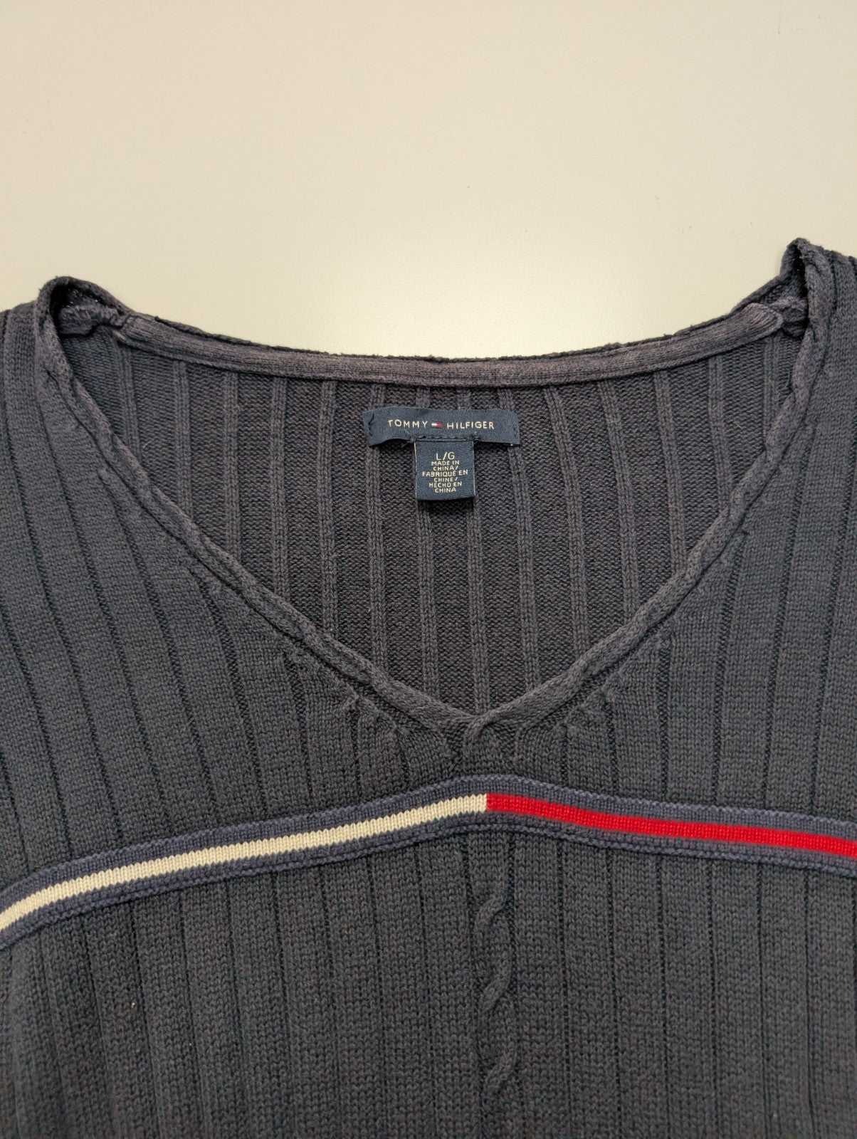 Pull Tommy Hilfiger Femme Bleu Marine Texture Gaufrée & Côtelée - Taille L