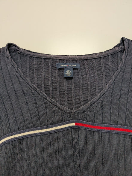 Pull Tommy Hilfiger Femme Bleu Marine Texture Gaufrée & Côtelée - Taille L