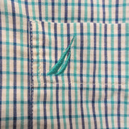 Chemise Nautica XL Bleu Marine Turquoise Carreaux 100% Coton manches longues